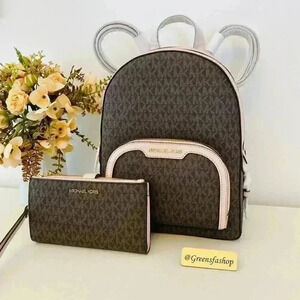 NWT Michael Kors Jaycee Medium Zip Pocket Backpack & wallet powder blush